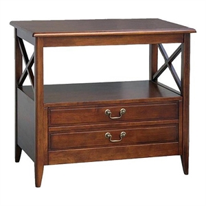 Benjara Wooden TV Stand with 2 Drawers and 1 Open Shelf- Dark Brown