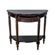 Benjara Half Crescent Moon Shape Engraved Wooden Console Table w/ 1 Drawer-Brown