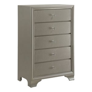 Benjara 5 Drawer Chest with Decorative Knobs and Bracket Feet- Champagne