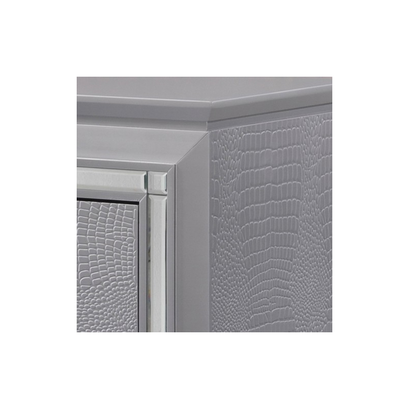 Benjara Two Drawer Wooden NightStand with Textured Details & Mirror Accents-Gray