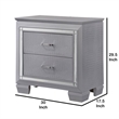 Benjara Two Drawer Wooden NightStand with Textured Details & Mirror Accents-Gray
