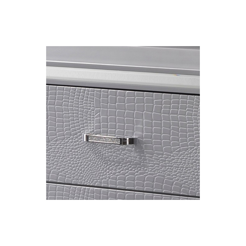 Benjara Two Drawer Wooden NightStand with Textured Details & Mirror Accents-Gray
