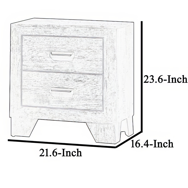 Benjara 2 Drawer Wooden Nightstand with Metal Handles and Bracket Legs- Brown