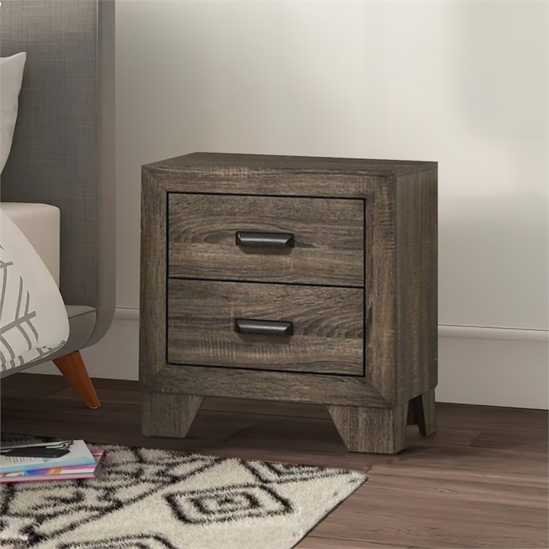 Benjara 2 Drawer Wooden Nightstand with Metal Handles and Bracket Legs- Brown
