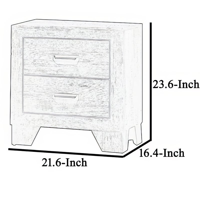 Benjara 2 Drawer Wooden Nightstand with Metal Handles and Bracket Legs- Brown