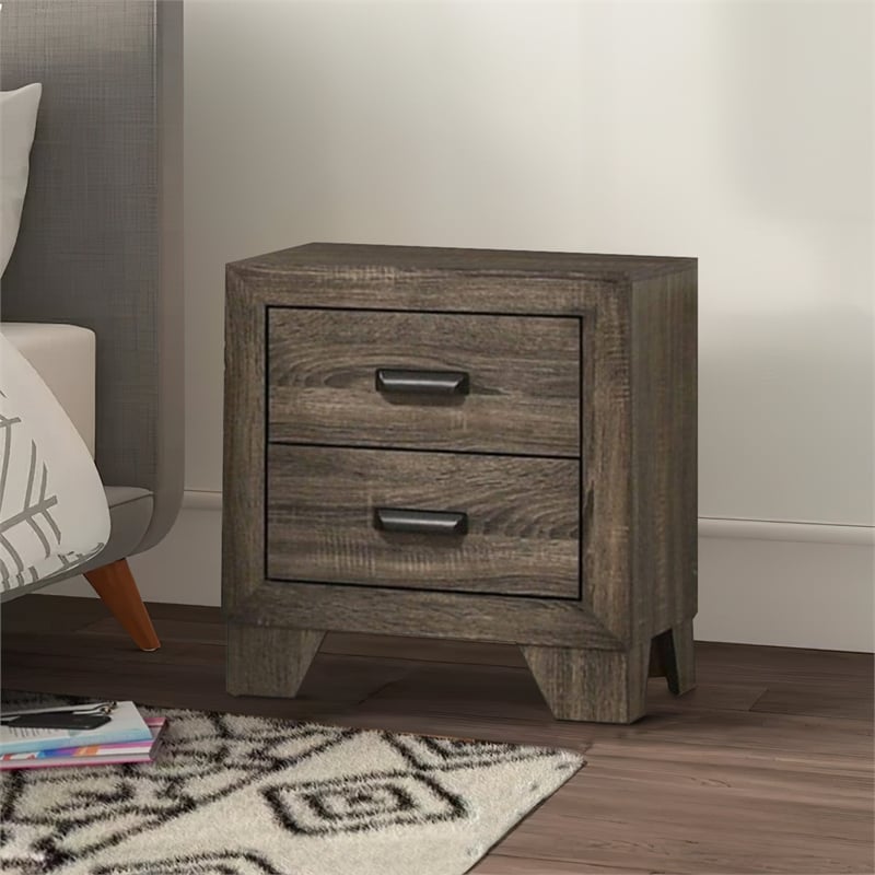 Benjara 2 Drawer Wooden Nightstand with Metal Handles and Bracket Legs- Brown