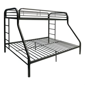 Benjara Metal Twin XL/Queen Bunk Bed With Ladders- Black