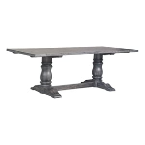 Benjara Wooden Rectangular Dining Table With Trestle Base- Gray
