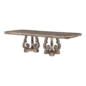 Benjara Wooden Extendable Dining Table With Double Pedestal Base- Silver