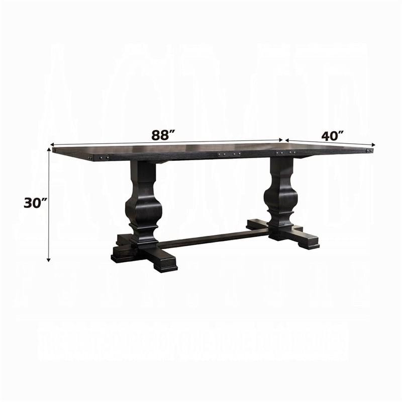 Benjara Wooden Rectangular Dining Table w/ Double Pedestal- Vintage Black