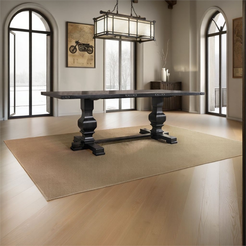 Benjara Wooden Rectangular Dining Table w/ Double Pedestal- Vintage Black