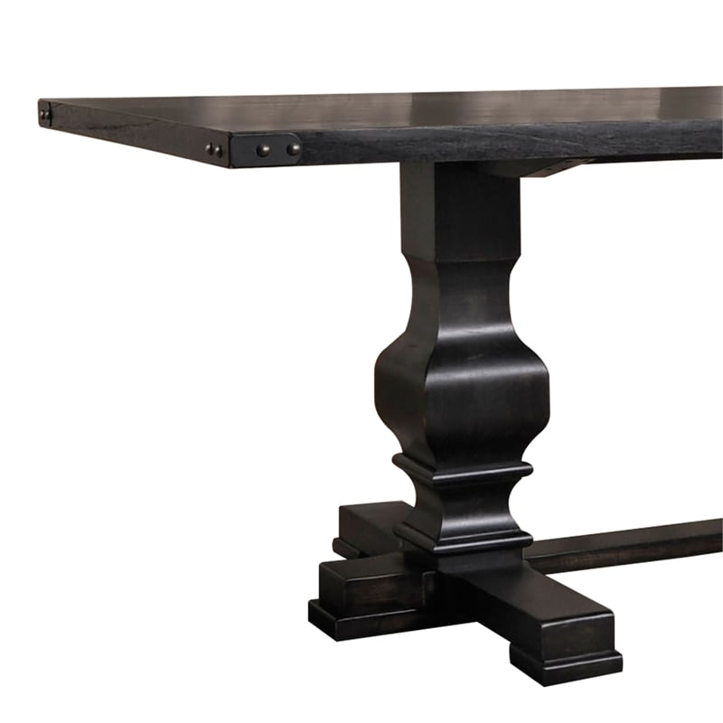 Benjara Wooden Rectangular Dining Table w/ Double Pedestal- Vintage Black