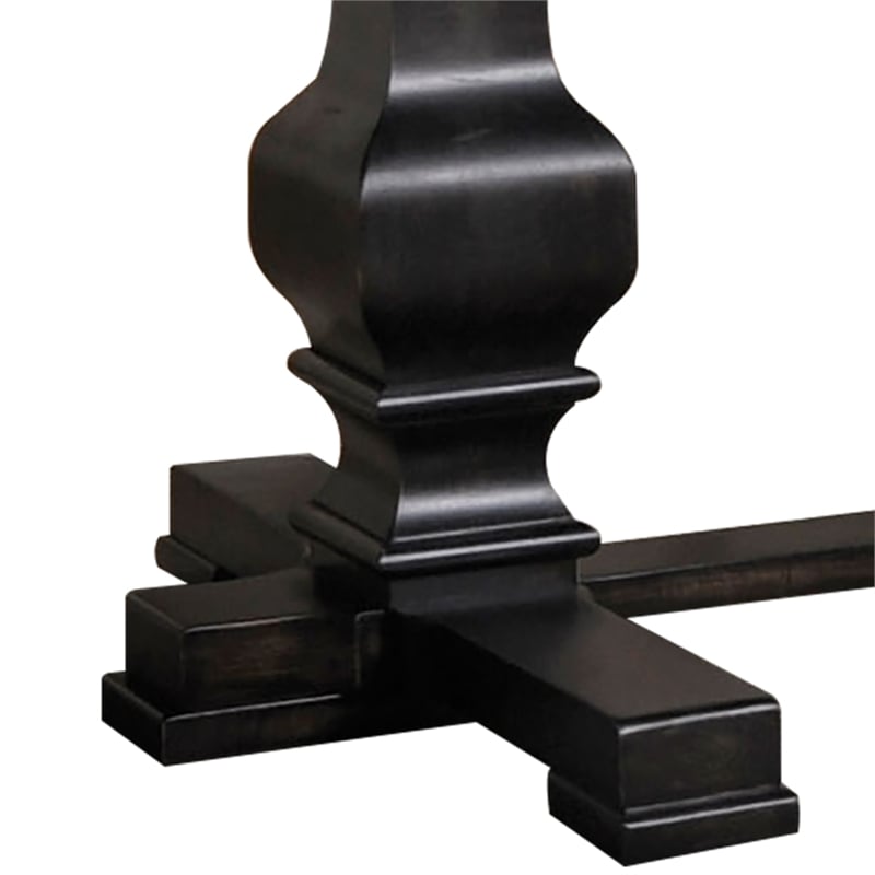 Benjara Wooden Rectangular Dining Table w/ Double Pedestal- Vintage Black