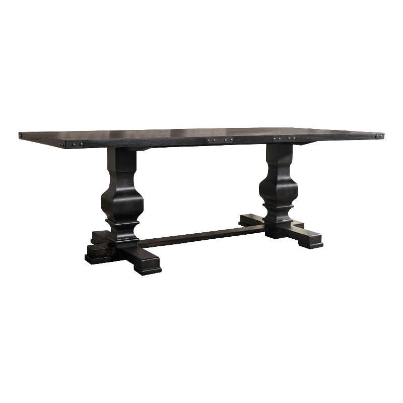 Benjara Wooden Rectangular Dining Table w/ Double Pedestal- Vintage Black
