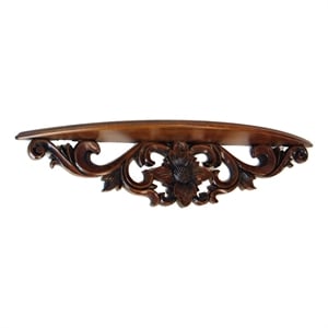Benjara Hand Carved Wooden Moonbay Wall Shelf in Floral Design- Brown