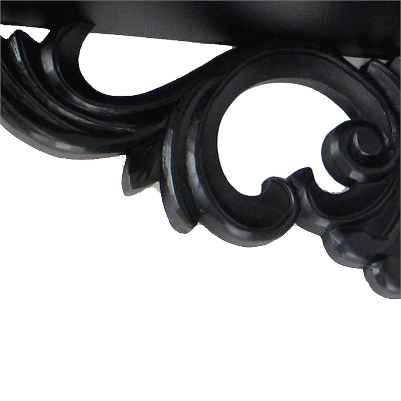 Benjara Hand Carved Wooden Wall Shelf with Floral Design Display- Black