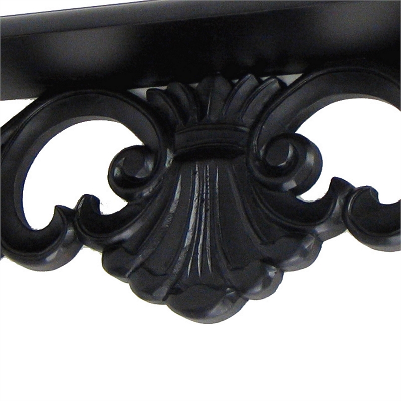 Benjara Hand Carved Wooden Wall Shelf with Floral Design Display- Black