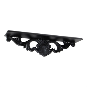Benjara Hand Carved Wooden Wall Shelf with Floral Design Display- Black