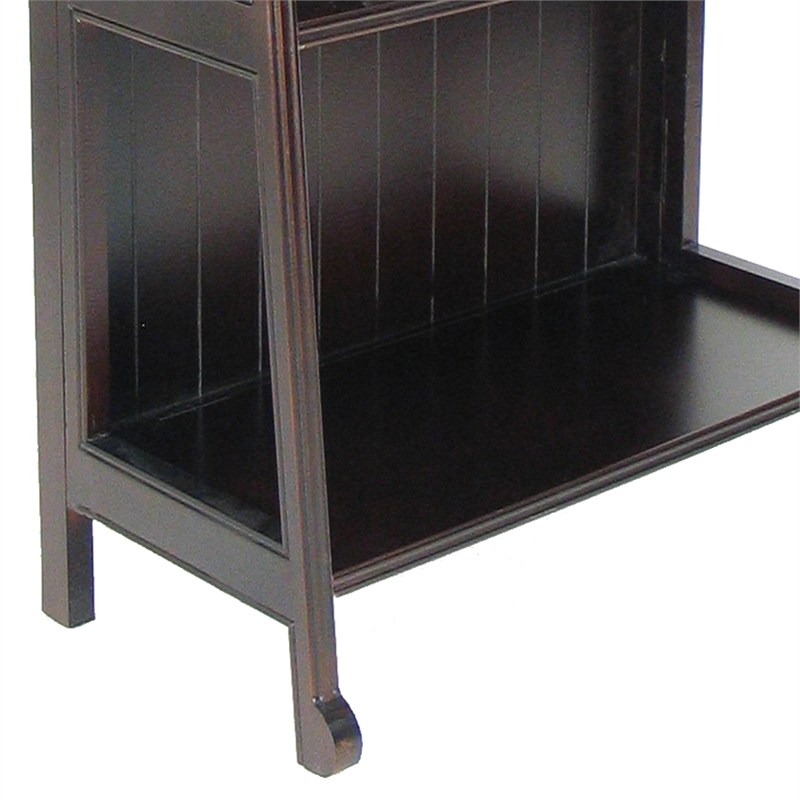 Benjara 4 Tier Foldable Shelf Display Stand with Plank Style Back- Brown