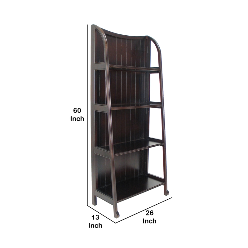 Benjara 4 Tier Foldable Shelf Display Stand with Plank Style Back- Brown