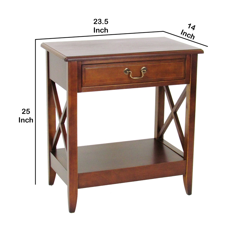 Benjara Transitional Style Nightstand with 1 Drawer and X Shape Sides- Brown