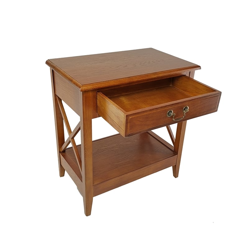 Benjara Transitional Style Nightstand with 1 Drawer and X Shape Sides- Brown
