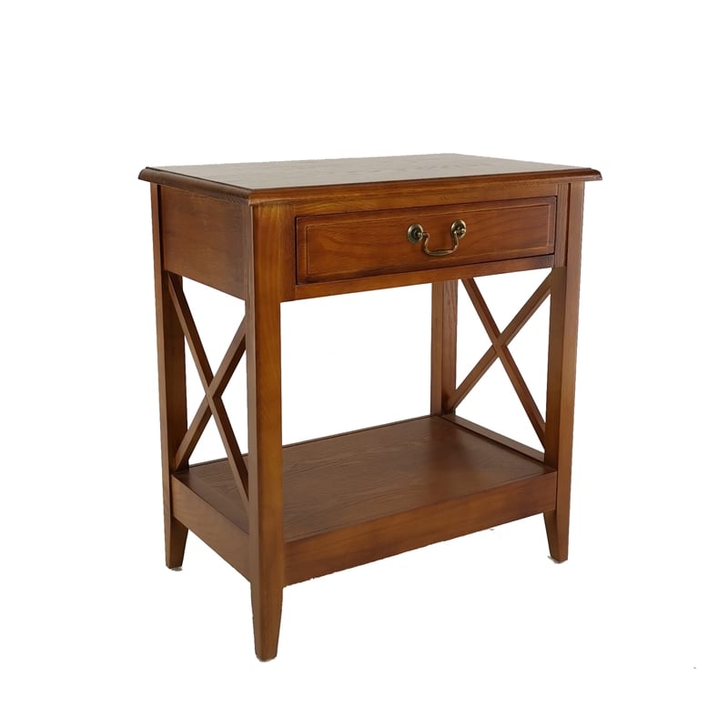 Benjara Transitional Style Nightstand with 1 Drawer and X Shape Sides- Brown