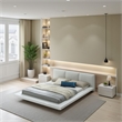 Benjara Platform Style California King Size Bed with Leatherette Headboard-White