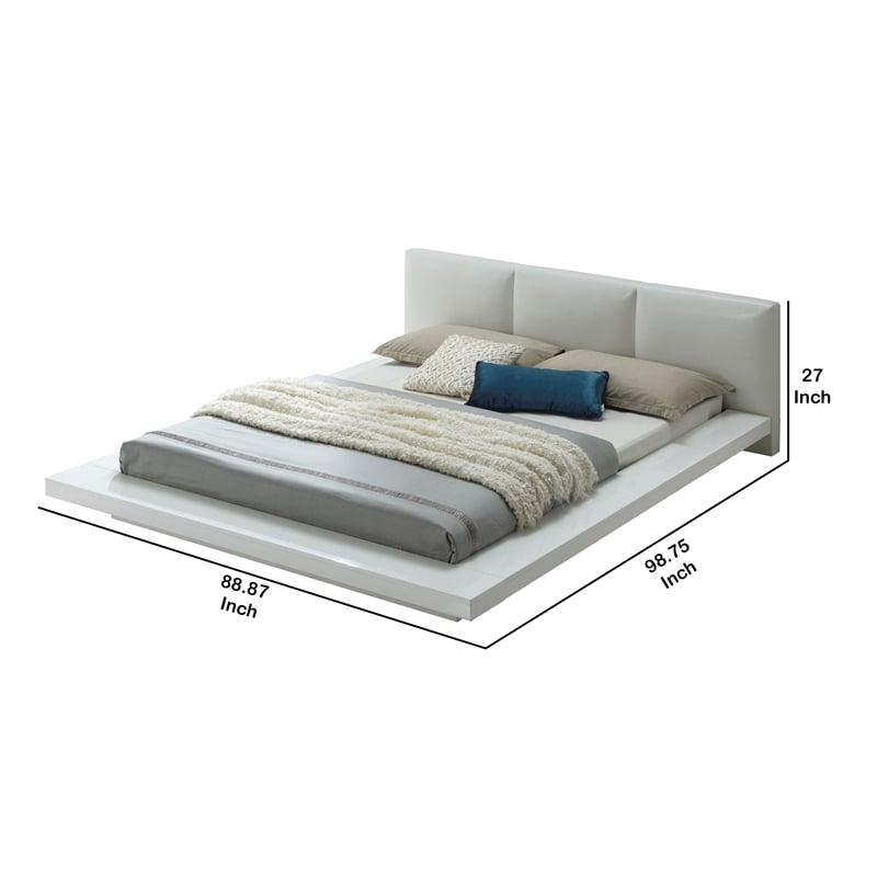 Benjara Platform Style California King Size Bed with Leatherette Headboard-White