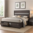 Benjara Panel Design Eastern King Bed with Silver Accents and Bracket Feet- Gray