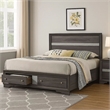 Benjara Panel Design Eastern King Bed with Silver Accents and Bracket Feet- Gray