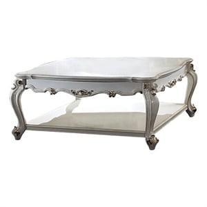 Benjara Traditional Scalloped Top Coffee Table w/ Queen Anne Legs- Antique White