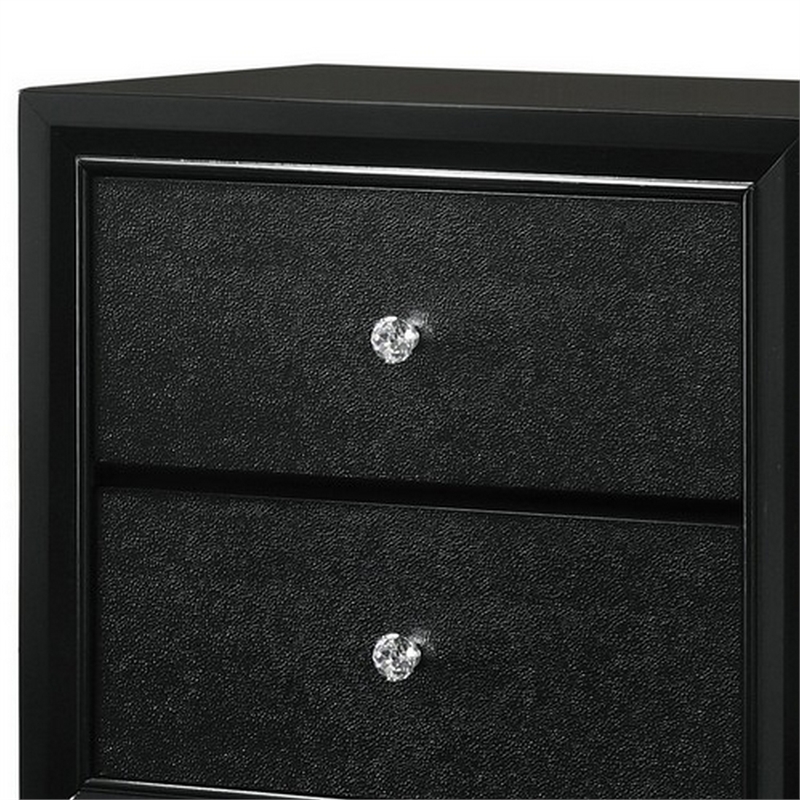 Benjara 2 Drawer Wooden NightStand with Textured Details & Crystal Pulls- Black