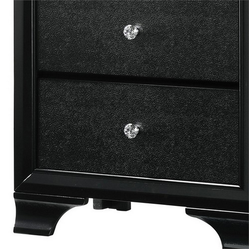 Benjara 2 Drawer Wooden NightStand with Textured Details & Crystal Pulls- Black