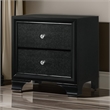 Benjara 2 Drawer Wooden NightStand with Textured Details & Crystal Pulls- Black