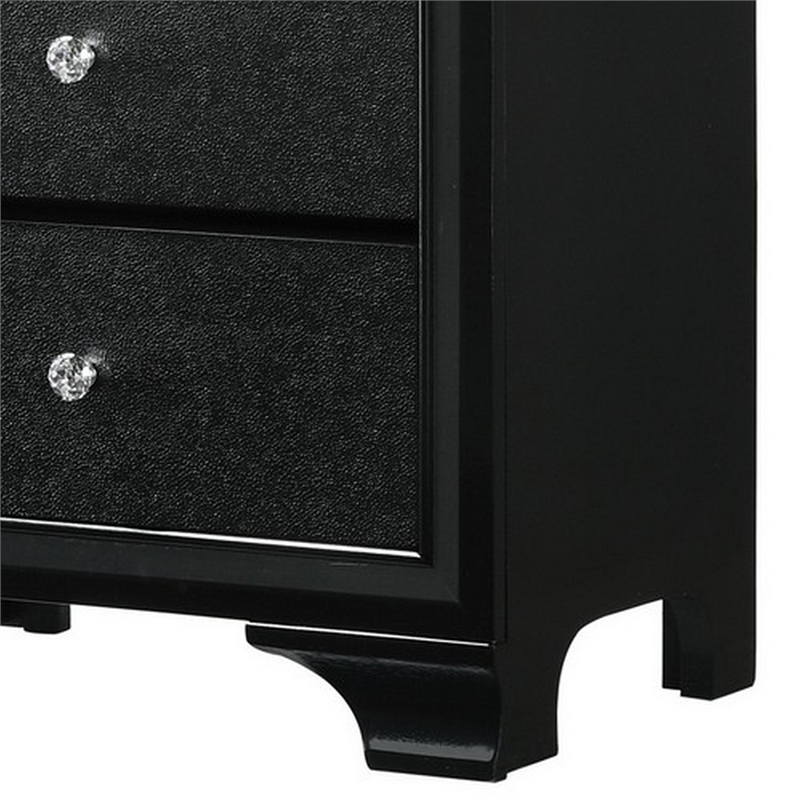 Benjara 2 Drawer Wooden NightStand with Textured Details & Crystal Pulls- Black