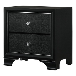 Benjara 2 Drawer Wooden NightStand with Textured Details & Crystal Pulls- Black