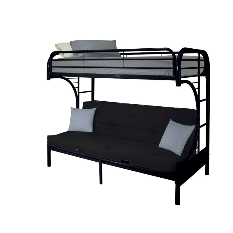 Benjara Eclipse Twin Xl Over Queen Futon Metal Bunk Bed with Guardrails- Black
