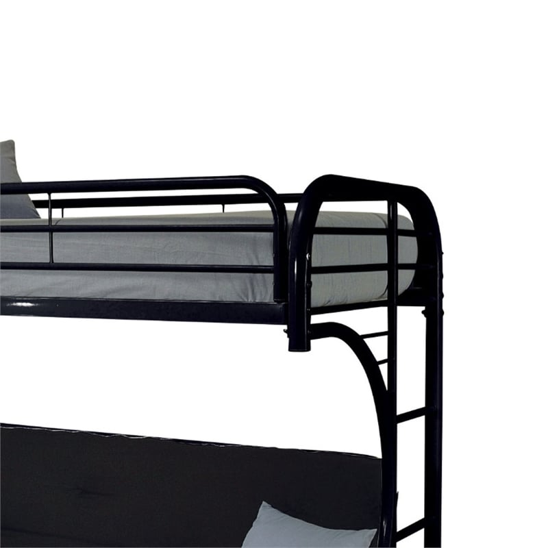 Benjara Eclipse Twin Xl Over Queen Futon Metal Bunk Bed with Guardrails- Black