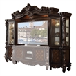 Benjara Wood and Glass Entertainment Centre with Scrollwork Details- Brown