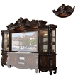 Benjara Wood and Glass Entertainment Centre with Scrollwork Details- Brown