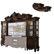 Benjara Wood and Glass Entertainment Centre with Scrollwork Details- Brown