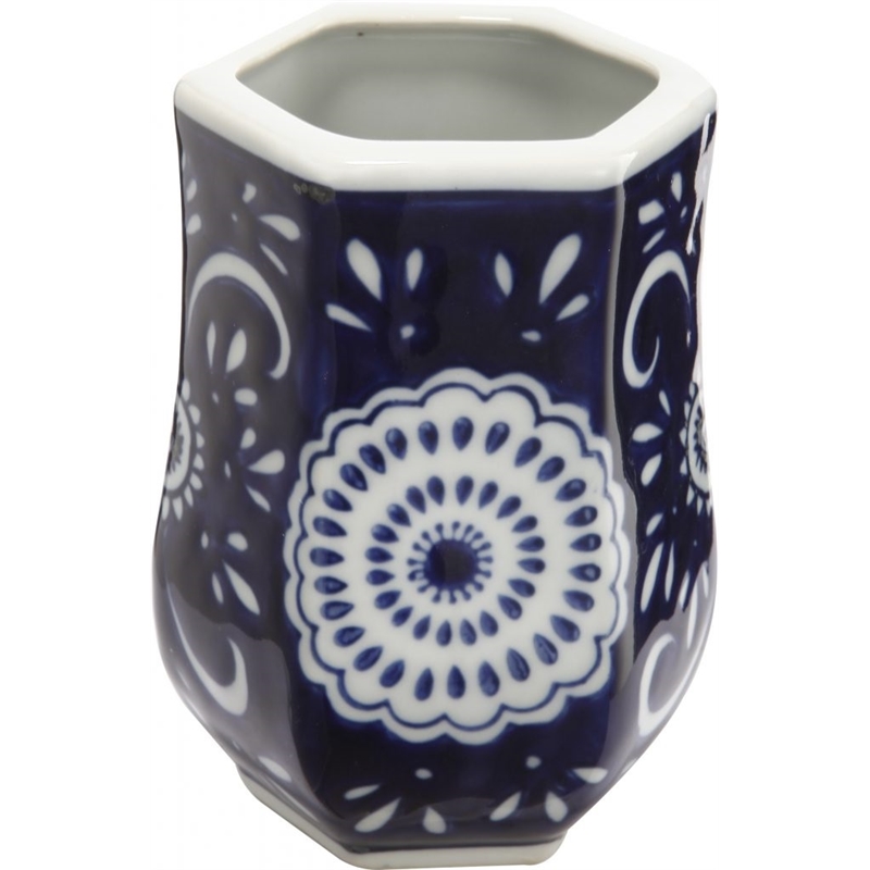 Benjara Elegantly Crafted Bath Accessories - Blue and White (Set of 4)