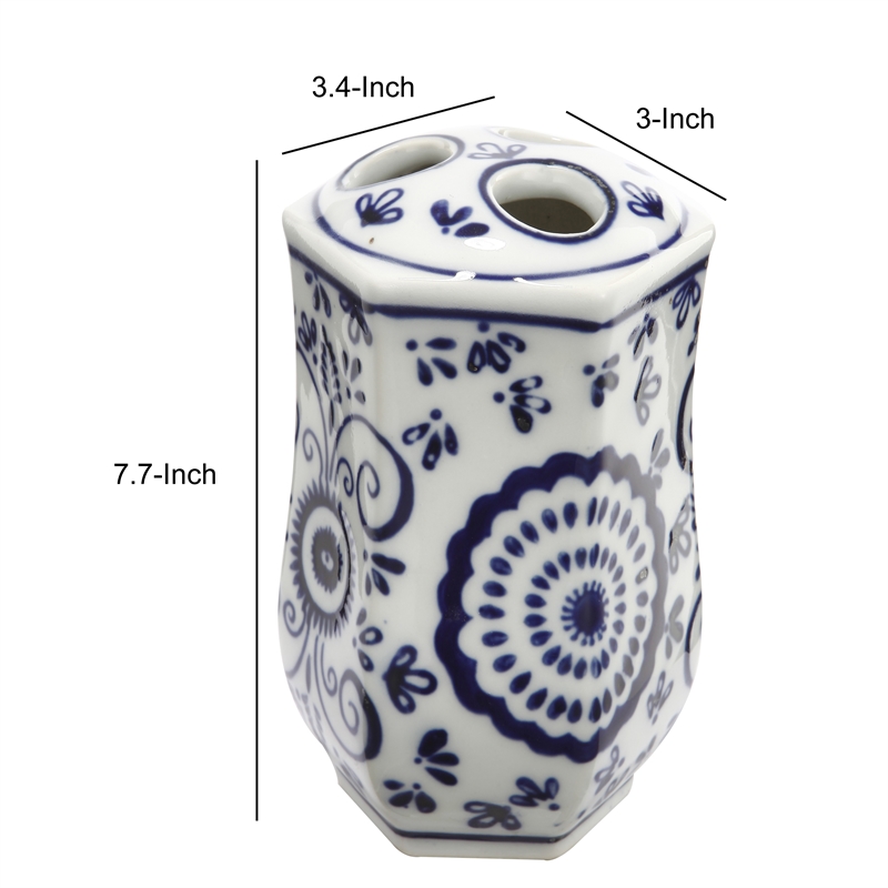 Benjara Elegantly Crafted Bath Accessories - Blue and White (Set of 4)