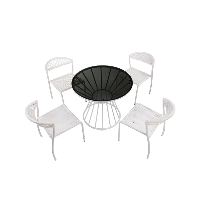 Benjara Industrial 5 Piece Metal Outdoor Dining Set- White and Black