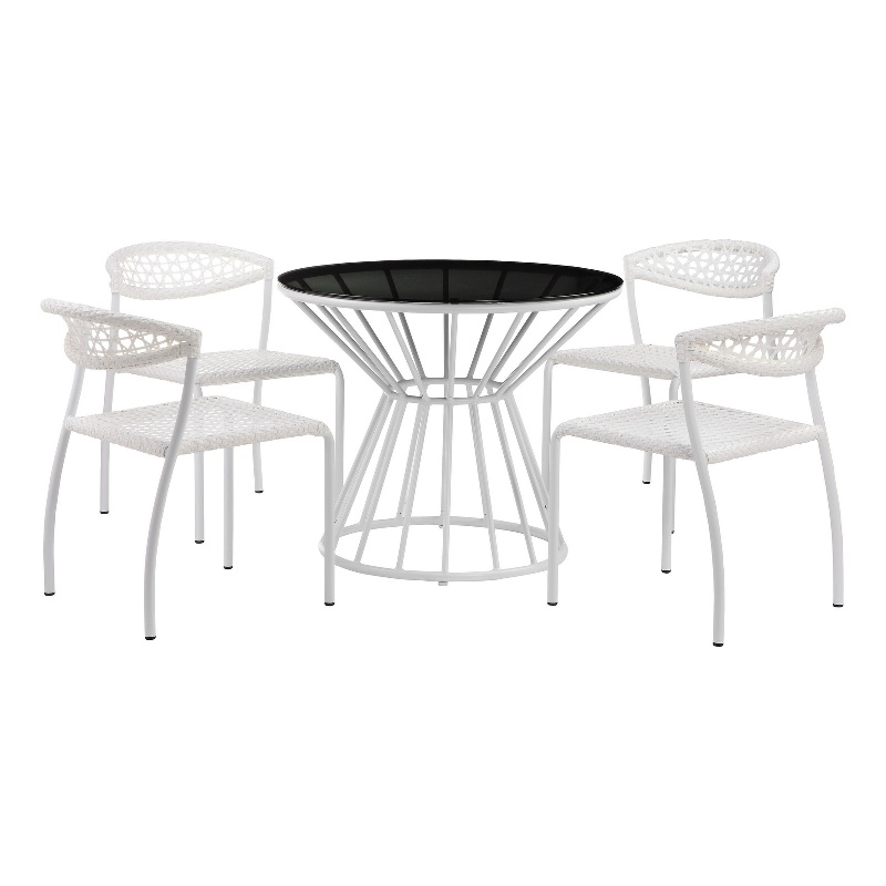 Benjara Industrial 5 Piece Metal Outdoor Dining Set- White and Black