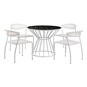 Benjara Industrial 5 Piece Metal Outdoor Dining Set- White and Black