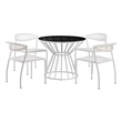 Benjara Industrial 5 Piece Metal Outdoor Dining Set- White and Black
