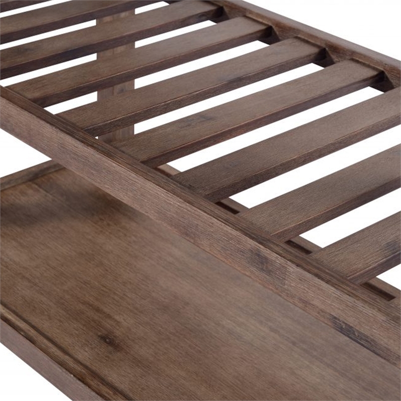 Benjara 2 Drawers Wooden Kitchen Cart with Metal Top and Casters- Gray and Brown