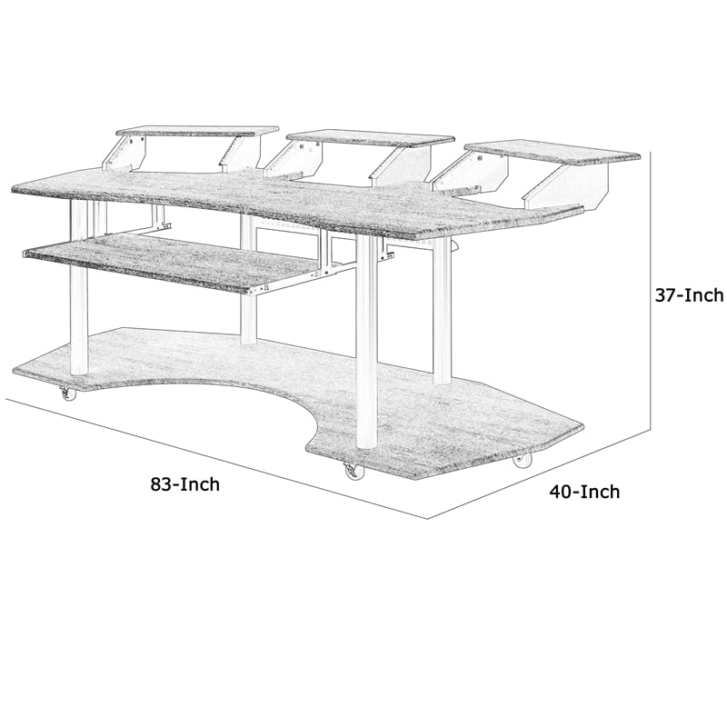 Benjara Wooden Computer Desk with Keyboard Tray and Open Bottom Shelf- Gray